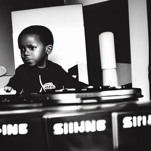 Prompt: young black boy as a DJ