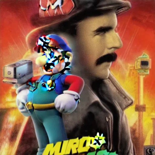 Prompt: Super Mario as blade runner 1992 movie poster