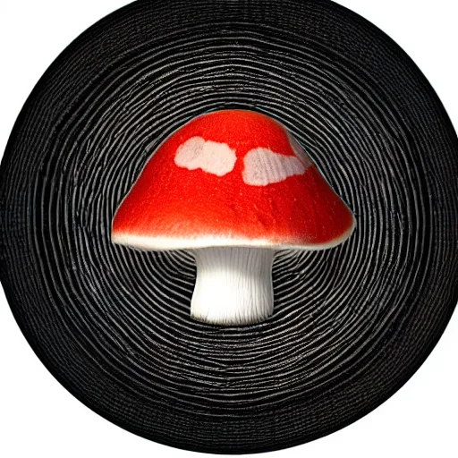 Image similar to one mushroom cap, bottom view, no stipe, black background, hyper realistic, 8k, epic composition