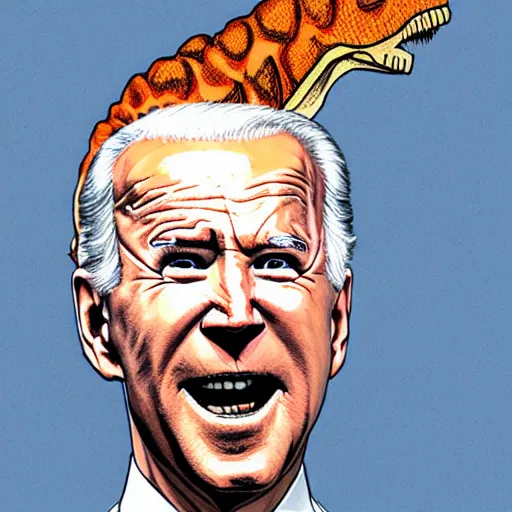 Image similar to drawing, Joe Biden dressed as a dinosaur, open-faced drawing, Joe Biden dressed as a dinosaur, open-faced