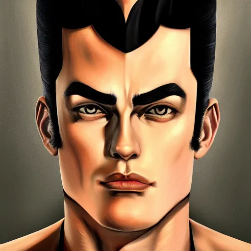 Image similar to portrait of jotaro kujo by alexey gogin, symmetrical, global illumination, sharp focus, digital painting