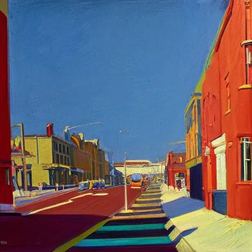 Prompt: Street scene in Brighton by Wayne Thiebaud