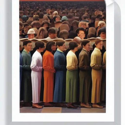 Prompt: people standing in line at the post office, by george tooker