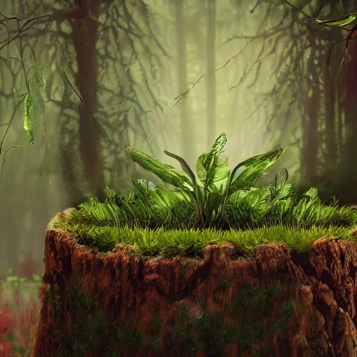 Prompt: a small forest inside a plant pot, digital art, trending on artstation, ultra hd, wallpaper, cinematic composition