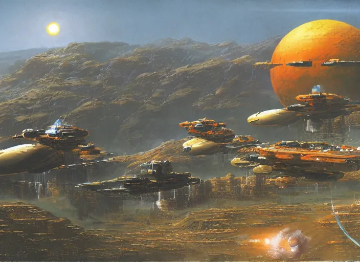 Image similar to cinematic matte painting, peter elson, chris foss, tony roberts, terran trade authority