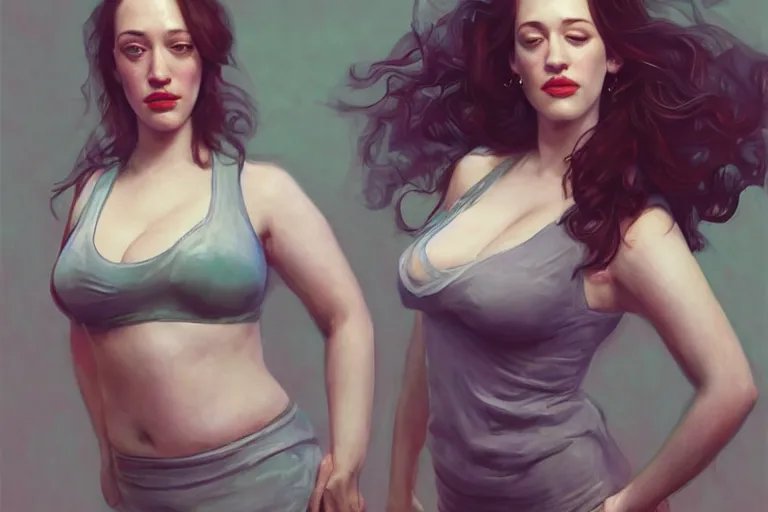 Image similar to A portrait of Kat Dennings and Christina Hendricks doing yoga poses Ruan Jia and Mandy Jurgens and Artgerm and william-adolphe bouguerea, highly detailed, trending on artstation, award winning, H 768