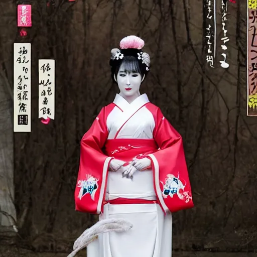 Image similar to beutifull female spider demon wearing a traditional japanese wedding dress