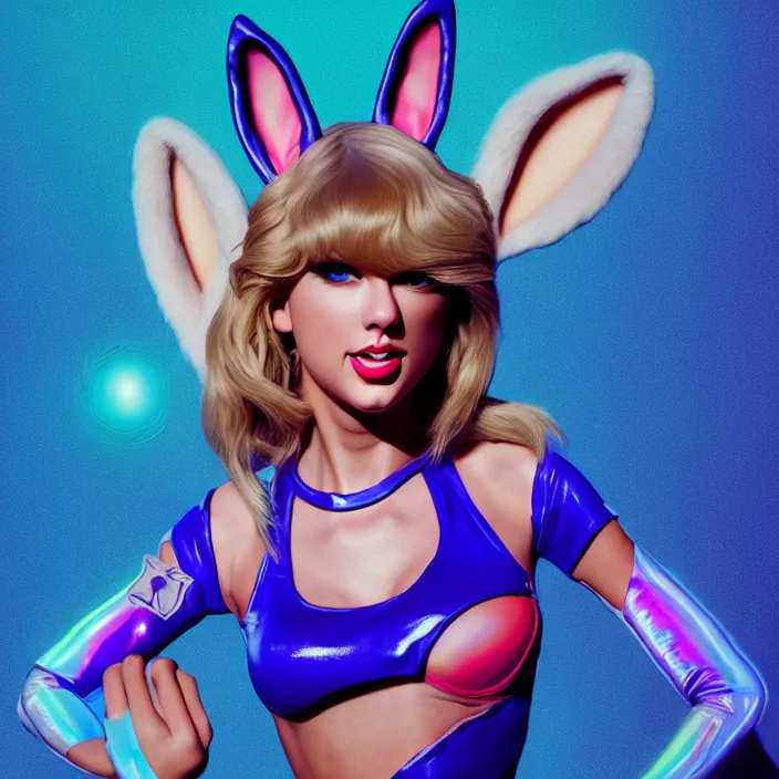 Image similar to portrait of Taylor Swift as Lola Bunny in Space Jam 1996. bunny ears. HD. intricate artwork. by Tooth Wu, wlop, beeple, dan mumford. octane render, trending on artstation, greg rutkowski very coherent symmetrical artwork. cinematic, hyper realism, high detail, octane render, 8k, iridescent accents