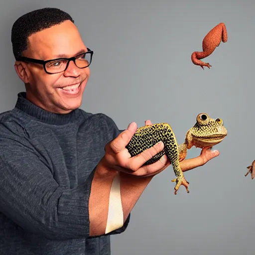 Image similar to Will Smitch throwing his pet toad at you, Photorealistic, well lit,