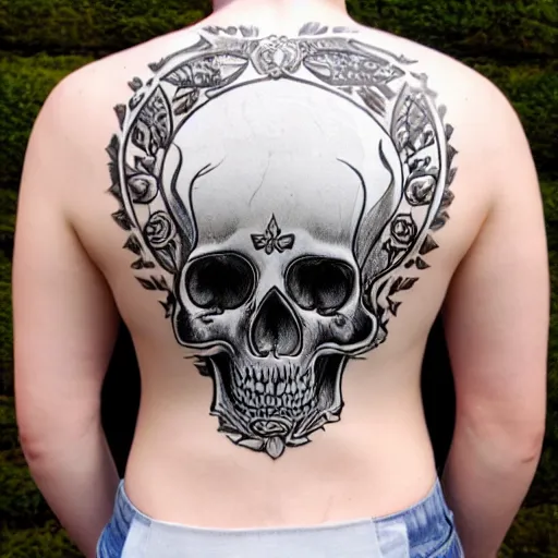 Image similar to flower skull on the back from a man