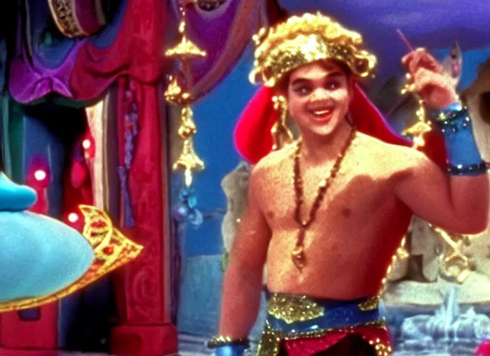 Image similar to film still of sinbad david adkins as a genie in a kids movie 1 9 9 2