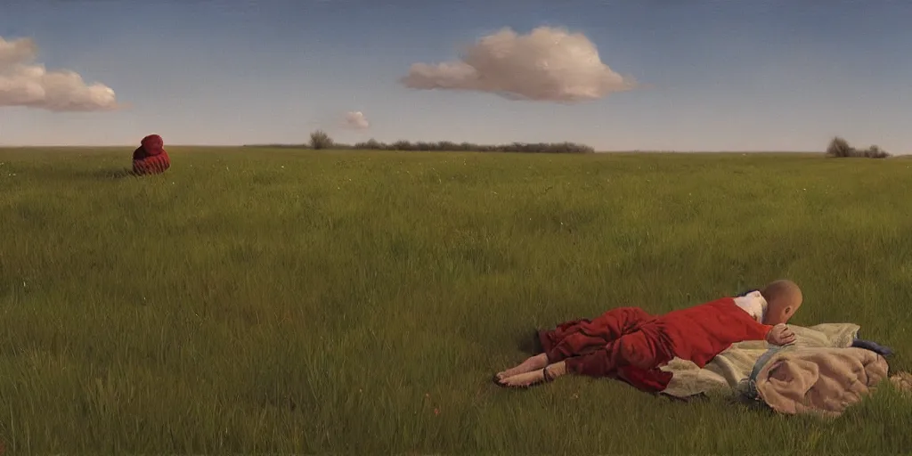 Prompt: The boy, His shadow, and their loneliness, convalesce in a field over their shared heartbreak, Scott Listfield