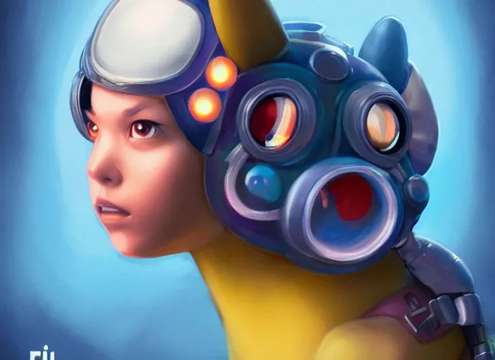 Image similar to lofi BioPunk Pokemon Pikachu portrait Pixar style by Tristan Eaton_Stanley Artgerm and Tom Bagshaw,