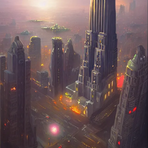 Image similar to A rococo spaceship hovering above the New York skyline, by andreas rocha, sci-fi featured on artstation