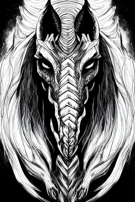 Prompt: evil unicorn, symmetrical, highly detailed, digital art, sharp focus, trending on art station, kentaro miura manga art style