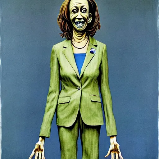 Image similar to portrait of salad fingers kamala harris wearing pantsuit by otto dix, junji ito, hr ginger, jan svankmeyer, beksinski, claymation, hyperrealistic, aesthetic, masterpiece