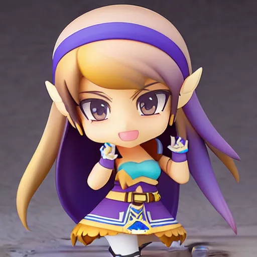 Image similar to high quality portrait matte painting of cute girl in the style of nendoroid and Toon Zelda , thick painting, medium close-up