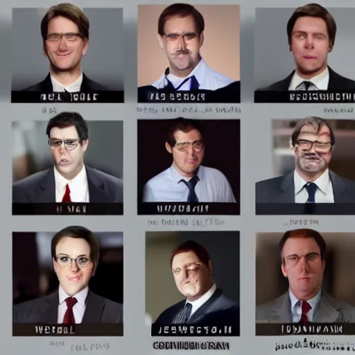 Image similar to characters of the office as investment bankers, ultra detailed, soft lighting