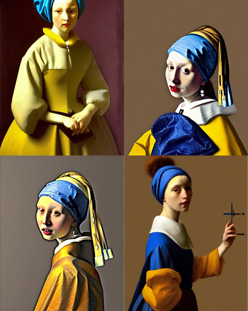 Prompt: vermeer digital realist painting of a ( beautiful modern girl wearing high fashion clothing )