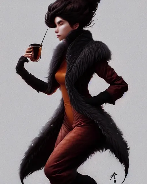 Image similar to fur - lined dragonhide jacket!!! beautiful and elegant female!! gorgeous ayes!! character concept art, sharp focus, illustration, artgerm!! greg rutkowski! wlop!! ilya kuvshinov!! marc brunet!! octane render! unreal engine 5! highly rendered!! trending on artstation!! cgi vfx!