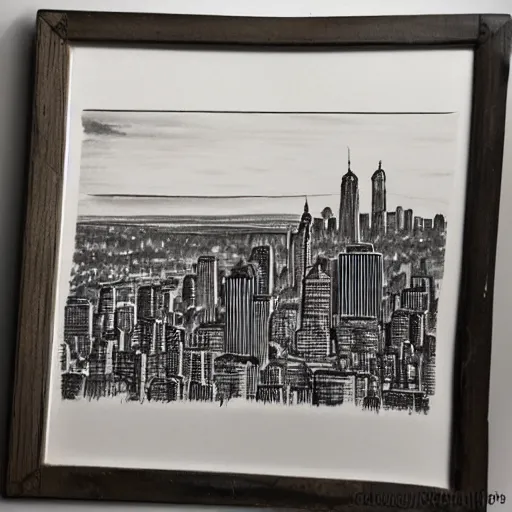 Image similar to downtown manhattan at sunrise. detailed ink wash