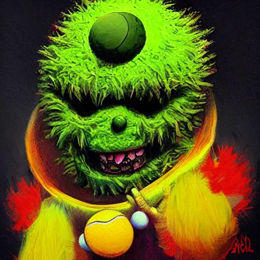 Image similar to a tennis ball monster, digital art, fantasy, magic, trending on artstation, ultra detailed, professional illustration by Basil Gogos