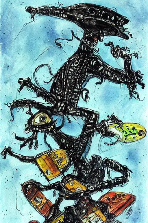 Image similar to aliens riding skateboards by jerry pinkney