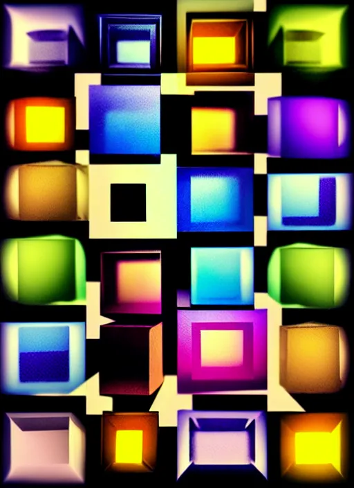 Image similar to grid montage of optica with cube shaped lens, square shaped black dilated pupils cubes, cube shaped, detailed colored textures, lashes, advanced art, art styles mix, wet reflections in square eyecubes, sunshine light, hd macro photograph, from side, various cube eyelid positions