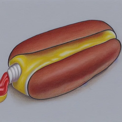 Image similar to hotdog floating, milk, lactose, colored pencil drawing