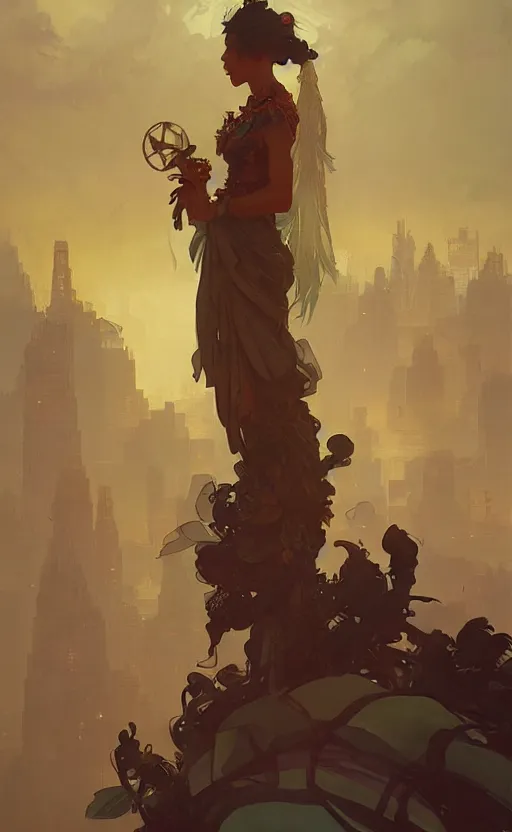 Prompt: personification of singapore, highly detailed, digital painting, artstation, concept art, sharp focus, illustration, art by greg rutkowski and alphonse mucha