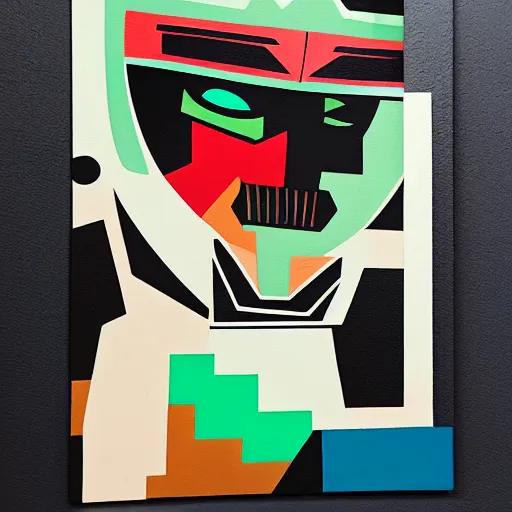 Image similar to Mf Doom Painting by Sachin Teng, asymmetrical, Organic Painting , Matte Painting, Gameboy color palette, geometric shapes, hard edges, graffiti, street art,:2 by Sachin Teng:4