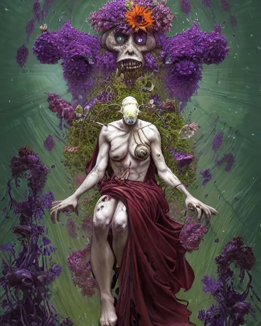 Prompt: the platonic ideal of flowers, rotting, insects and praying of cletus kasady carnage thanos davinci nazgul wild hunt chtulu mandala ponyo heavy rain the witcher, d & d, fantasy, ego death, decay, dmt, psilocybin, concept art by randy vargas and greg rutkowski and ruan jia and alphonse mucha