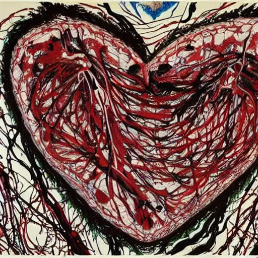 Prompt: cardiac anatomy, real heart, anatomic, painting by jackson pollock