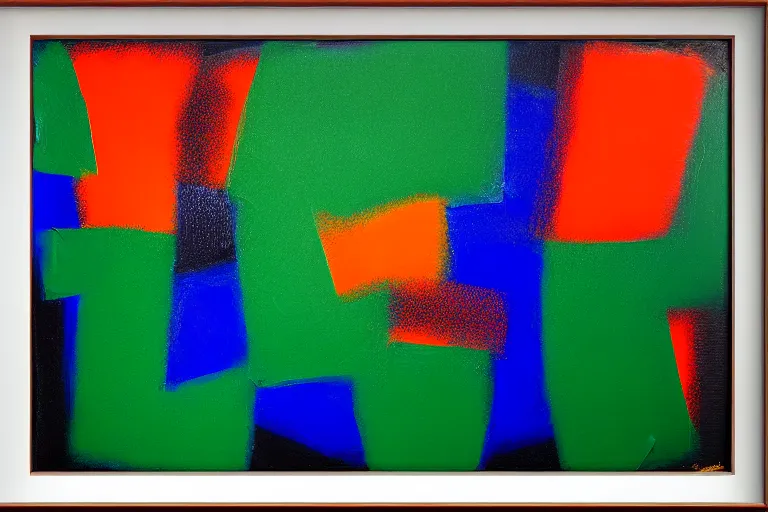 Image similar to born under a bad sign, good luck and trouble are my only friends, colors orange, white!!, dark green, dark blue, abstract painting