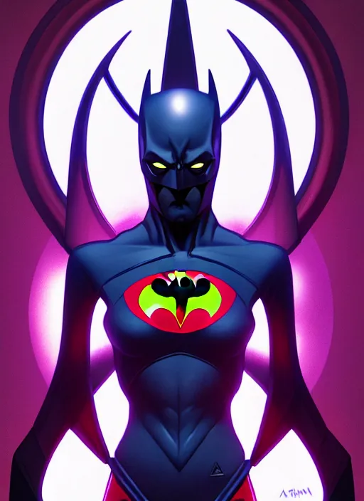 Image similar to symmetry!! portrait of batman beyond, 1 9 9 9 series, skinny, sci - fi, tech wear, glowing lights!! intricate, elegant, highly detailed, digital painting, artstation, concept art, smooth, sharp focus, illustration, art by artgerm and greg rutkowski and alphonse mucha