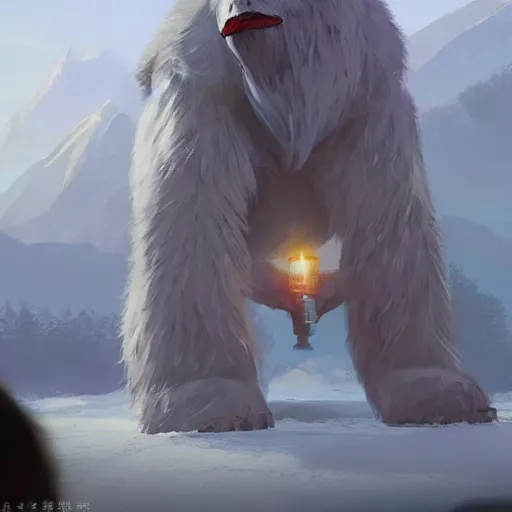 Image similar to yeti at a ted talk, trending on artstation, concept art, by Greg Rutkowski and Krenz Cushart and Pan_Ren_Wei and Hongkun_st and Bo Chen and Enze Fu and WLOP and Alex Chow, golden ratio,