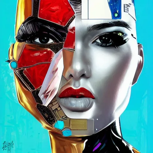 Image similar to portrait of a female android, by Sandra Chevrier and MARVEL comics