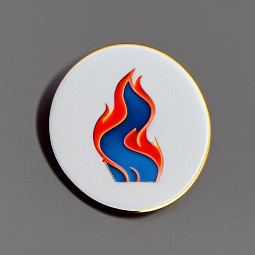 Image similar to a photo of a retro minimalistic clean fire warning enamel pin, studio lighting, behance