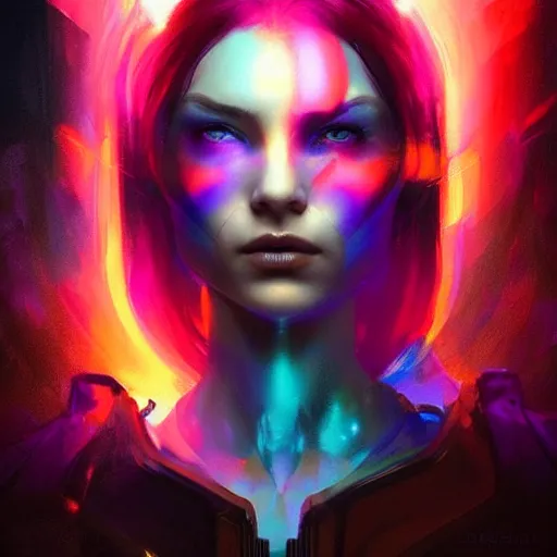 Image similar to portrait of a beautiful dark seraphim female futuristic angel, volume lighting, concept art, by greg rutkowski!!, colorful, xray melting colors!!