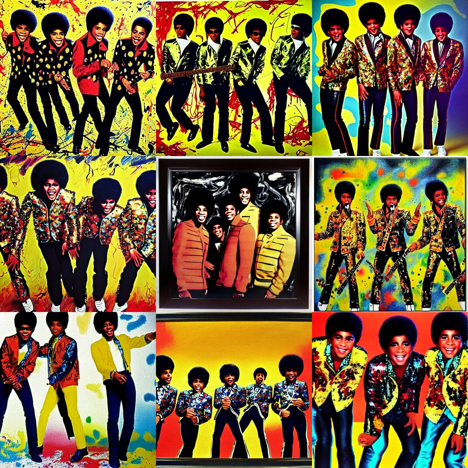 Prompt: jackson 5 in a jackson pollock painting