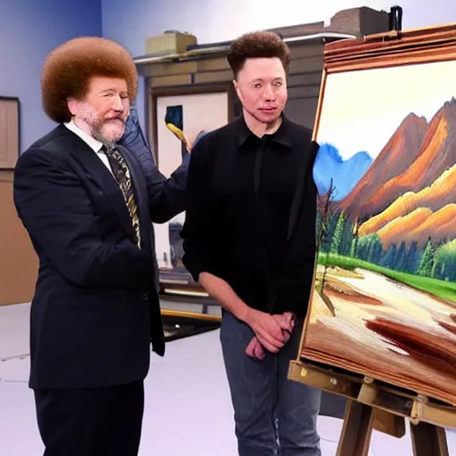 Image similar to bob ross painting a picture of elon musk