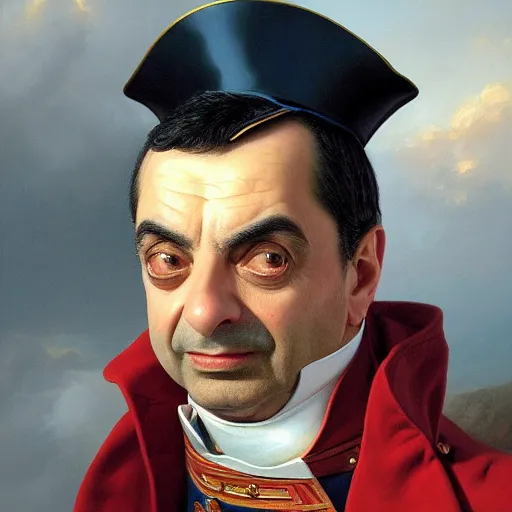 Image similar to a portrait of Mr Bean as Napoléon Bonaparte, detailed, centered, digital painting, artstation, concept art, donato giancola, WLOP, Boris Vallejo, Breathtaking, 8k resolution, extremely detailed, beautiful, establishing shot, artistic, hyperrealistic, octane render