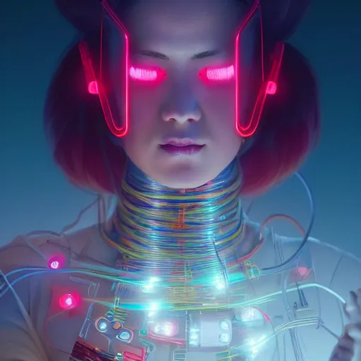 Image similar to colorful and festive mechanical miki removing her human mask revealing wires futuristic, y 2 k aesthetic, dramatic lighting, illustration by greg rutkowski, 4 k, digital art, concept art, ue render, trending on artstation