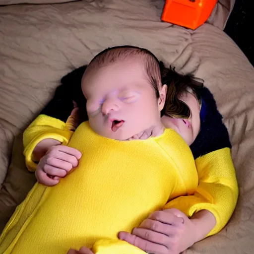 Image similar to cute newborn chick dressed as an inmate