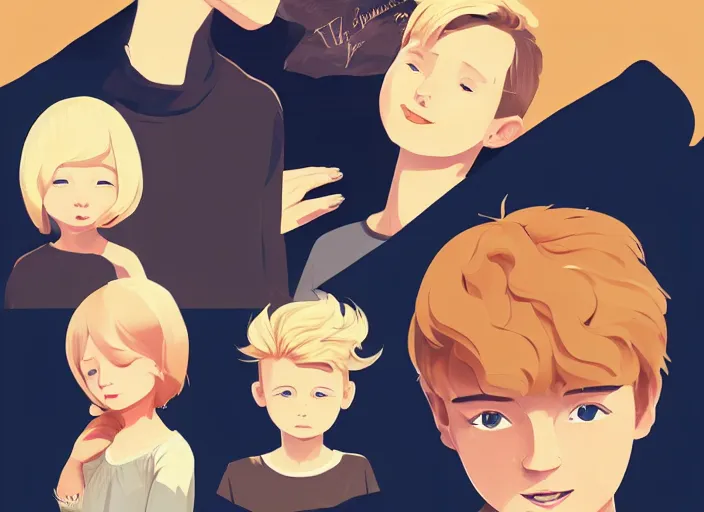 Image similar to a family. a mother, a father, and two children, all with blonde hair. clean cel shaded vector art. shutterstock. behance hd by lois van baarle, artgerm, helen huang, by makoto shinkai and ilya kuvshinov, rossdraws, illustration, art by ilya kuvshinov