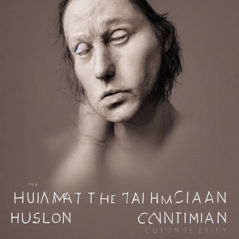 Prompt: Book Cover for 'The Human Condition is Tragic' collection of sad poems high contrast hyperrealism 8k