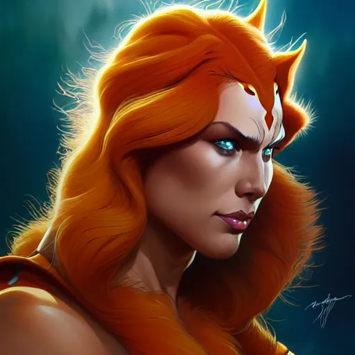 Prompt: majestic cheetara, thundercats, portrait, highly detailed, digital painting, trending on artstation, concept art, sharp focus, illustration, art by artgerm and greg rutkowski and alphonse mucha and magali villeneuve