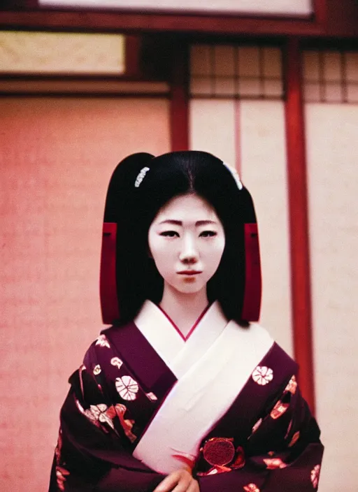 Prompt: Portrait Photograph of a Japanese Geisha Konica Centuria Superia 200