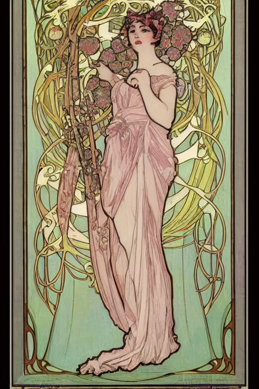 Image similar to beautiful art nouveau painting of princess peach by mucha