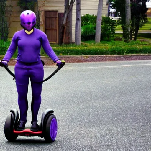 Image similar to thanos on a segway